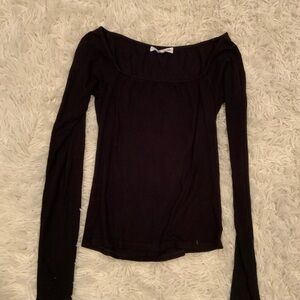 Joah Brown Black Fitted Long Sleeve Blouse